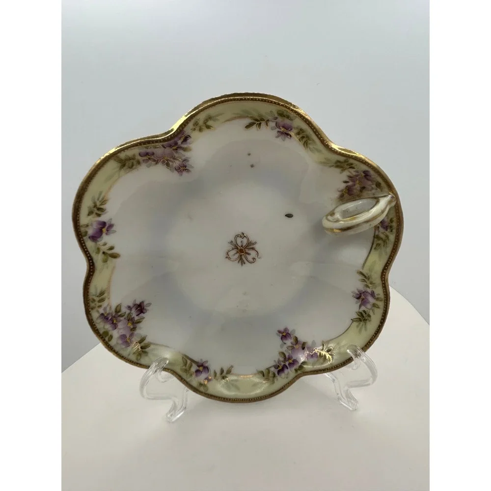 Antique‎ Nippon Hand Painted Porcelain Serving Dish Floral Gold Trim Scalloped
